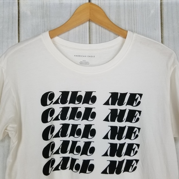 American Eagle White Graphic Tee Call Me - Picture 3 of 8